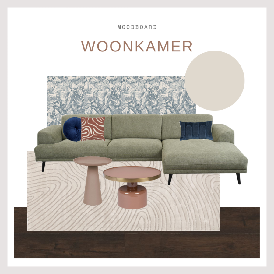 Moodboard slaapkamer - kleurenpalet diepblauw met ourdroze